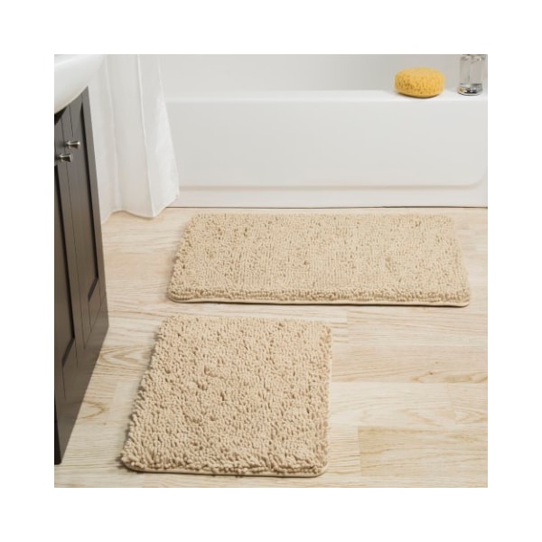 Hastings Home Hastings Home 2 Piece Memory Foam Shag Bath Mat - Ivory 571269PGQ - main